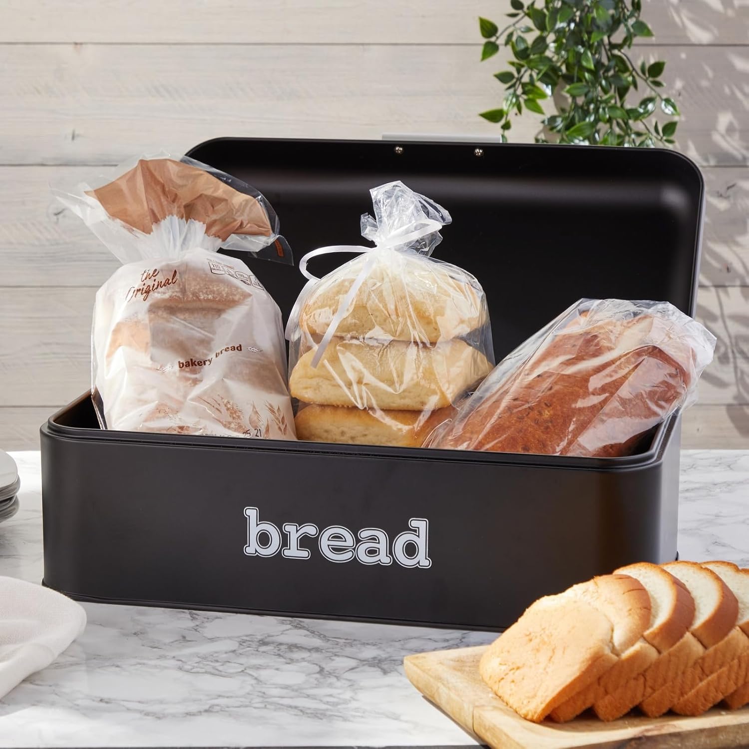 Juvale Stainless Steel Bread Box for Kitchen Countertop, Large Black Bin for 2 Loaves, English Muffins, Baked Goods Storage Containers (16.75x9x6.5 In) - Image 3