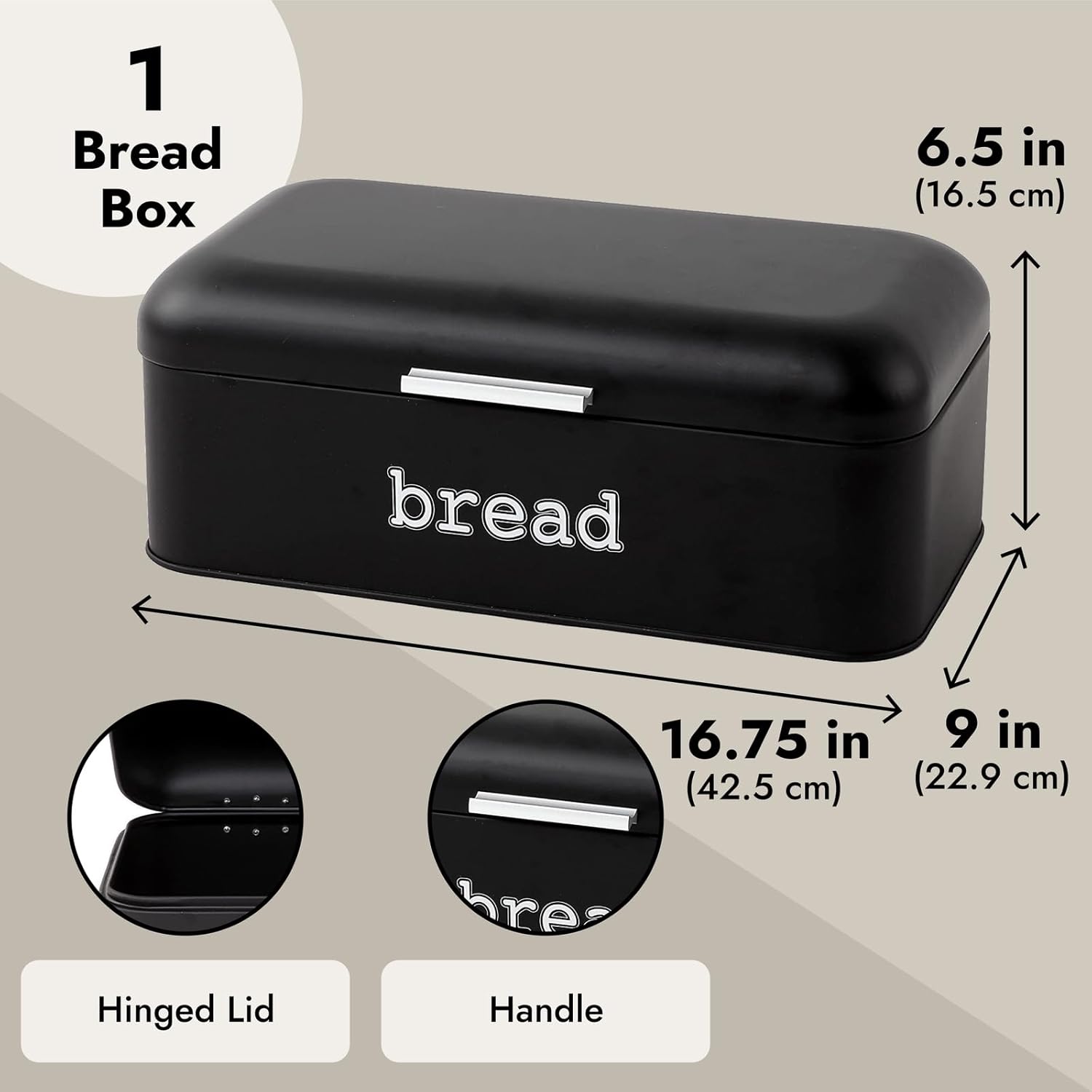 Juvale Stainless Steel Bread Box for Kitchen Countertop, Large Black Bin for 2 Loaves, English Muffins, Baked Goods Storage Containers (16.75x9x6.5 In) - Image 5