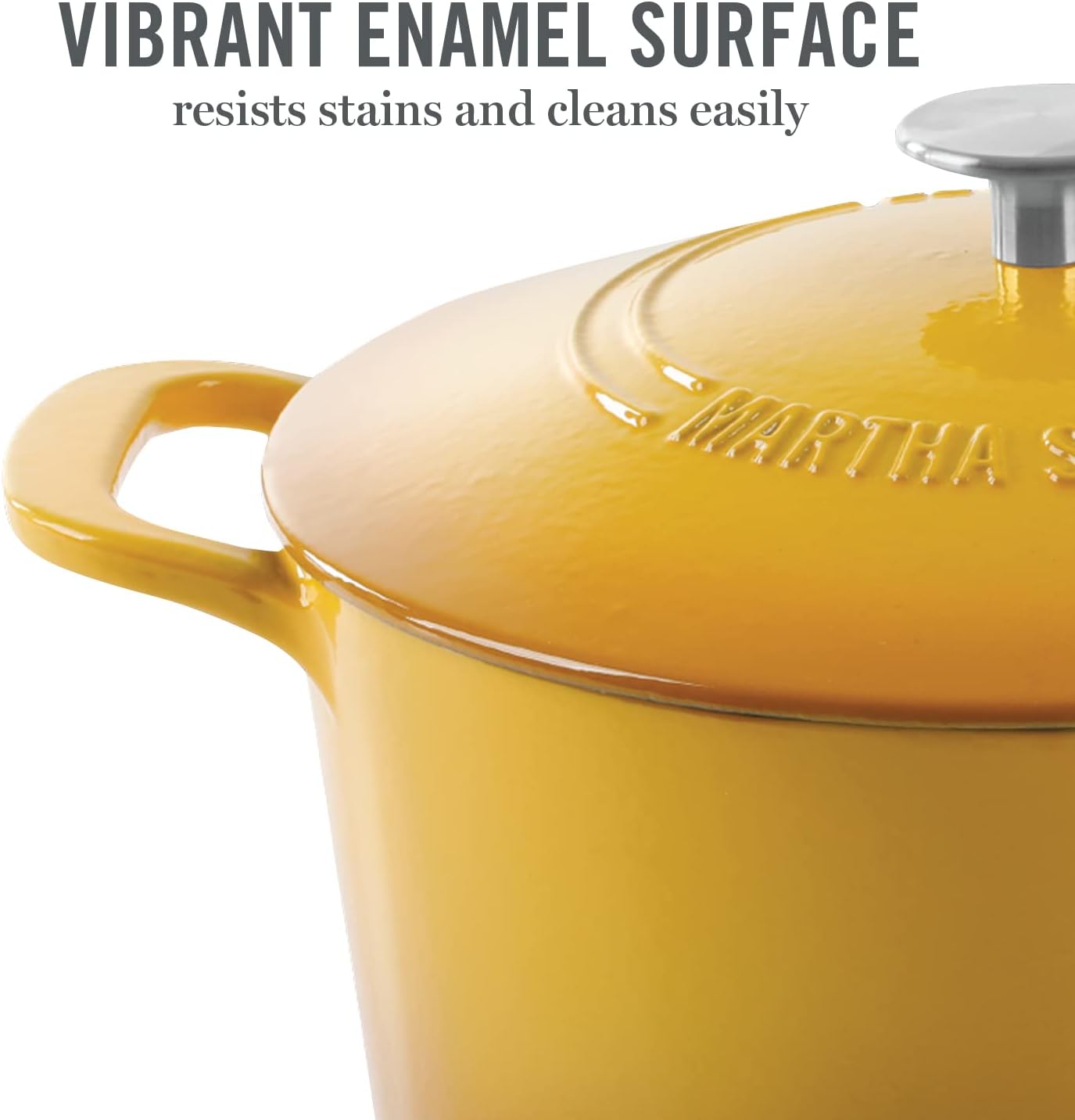 MARTHA STEWART Gatwick 7 QT Enamel Cast Iron Dutch Oven, Yellow - Image 3
