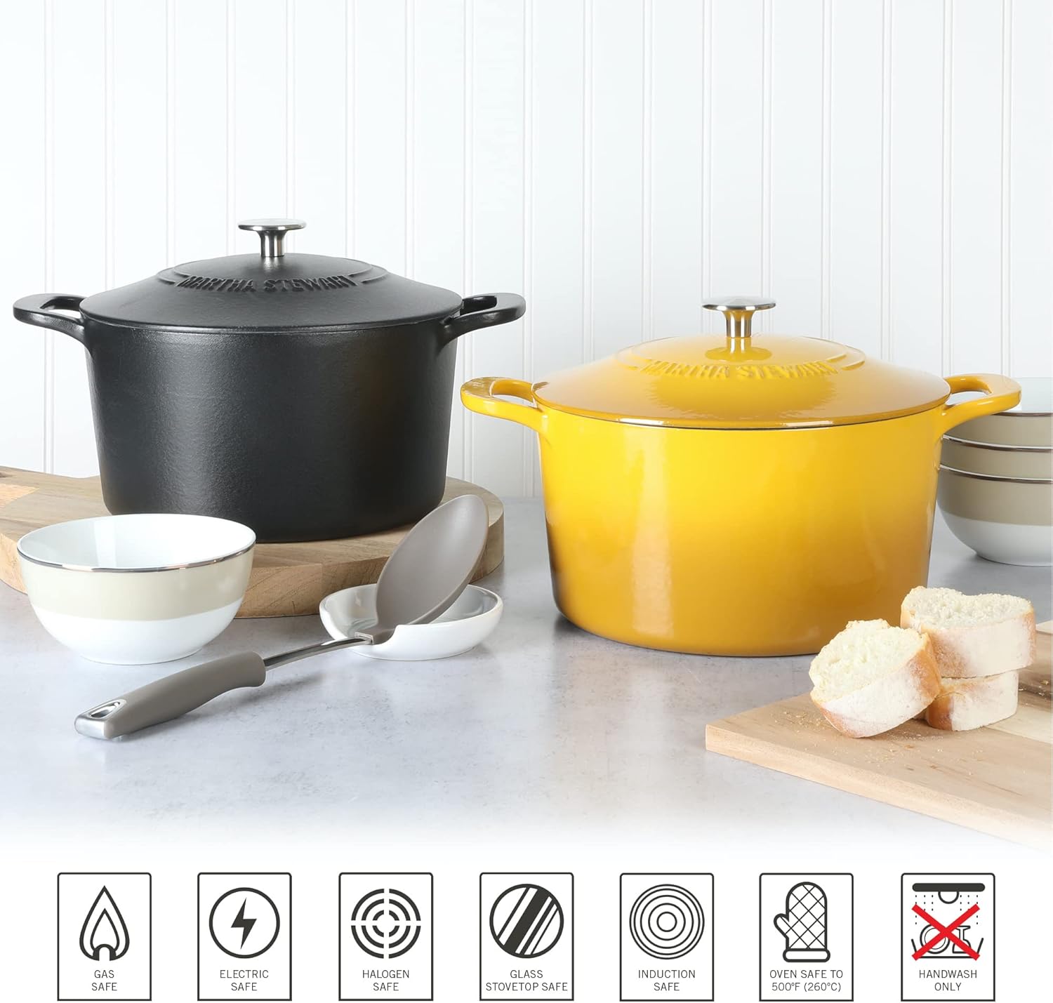 MARTHA STEWART Gatwick 7 QT Enamel Cast Iron Dutch Oven, Yellow - Image 6