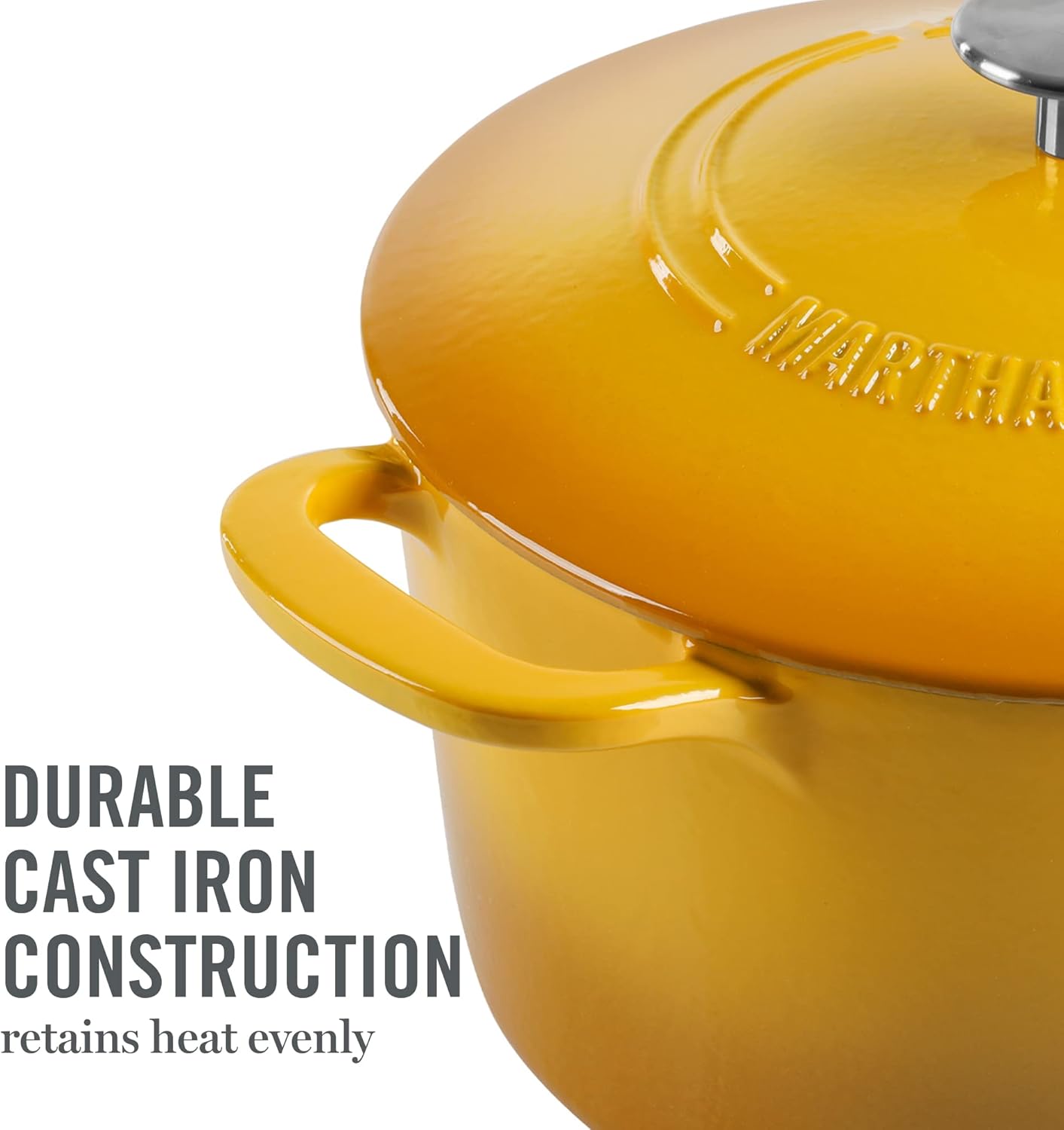 MARTHA STEWART Gatwick 7 QT Enamel Cast Iron Dutch Oven, Yellow - Image 8