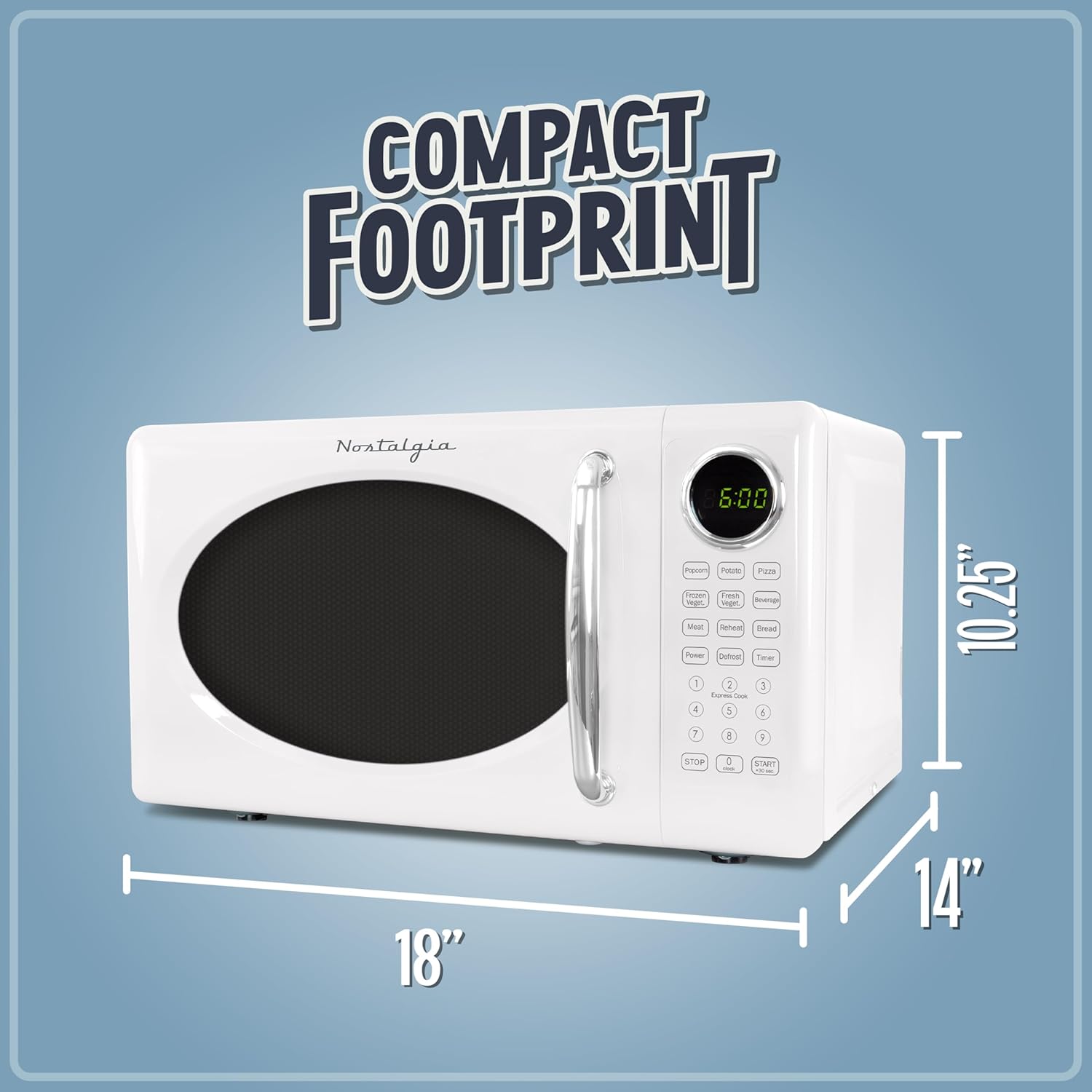 Nostalgia Retro Microwave Oven 0.7 Cu Ft, 700-Watt Countertop Size with Glass Turntable, Child Safety Lock, 8 Auto-Cook Programs, Digital Clock, White - Image 5