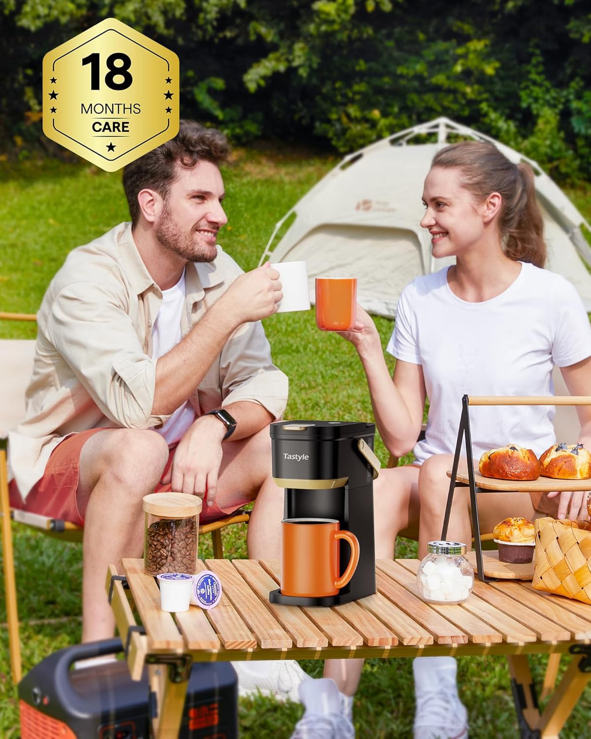 Single Serve One Cup Coffee Maker, for K Cups and Grounds, Mini Coffee Maker with Portable Handle, 6 to 12 Oz Brew Size, for Travel, Camping, Office, RV and Dorm, 120V, Black and Gold - Image 6