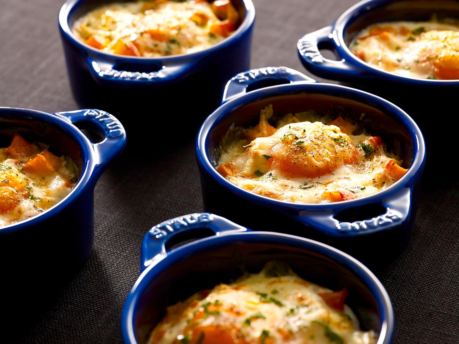 STAUB Ceramics Dutch Oven 3-piece Mini Round Cocotte, Dark Blue - Image 3