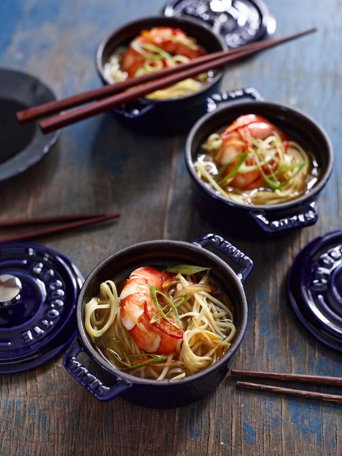 STAUB Ceramics Dutch Oven 3-piece Mini Round Cocotte, Dark Blue - Image 4