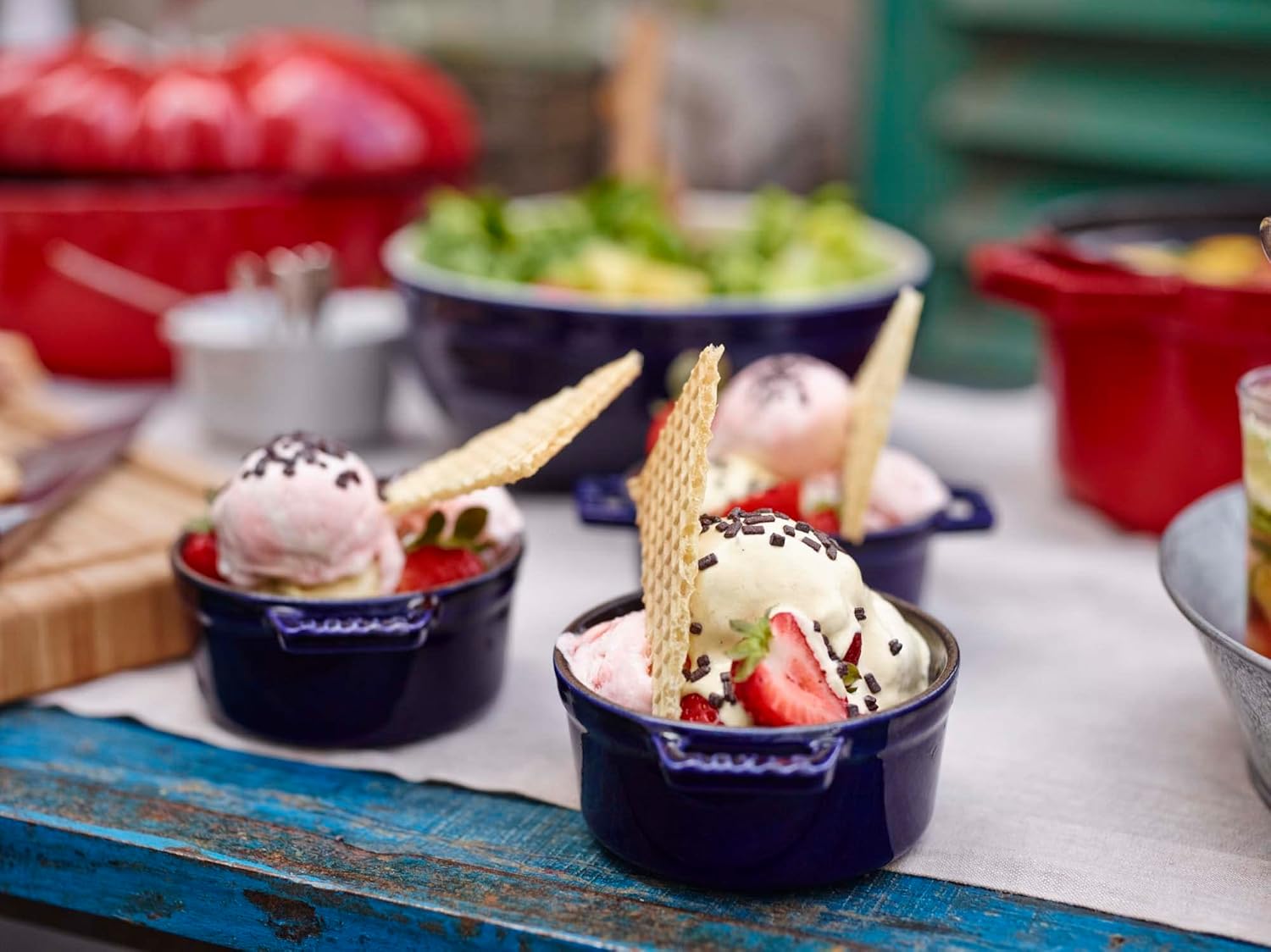 STAUB Ceramics Dutch Oven 3-piece Mini Round Cocotte, Dark Blue - Image 5